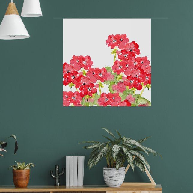 Affiche Geraniums d'aquarelles rouges (Salon 1)