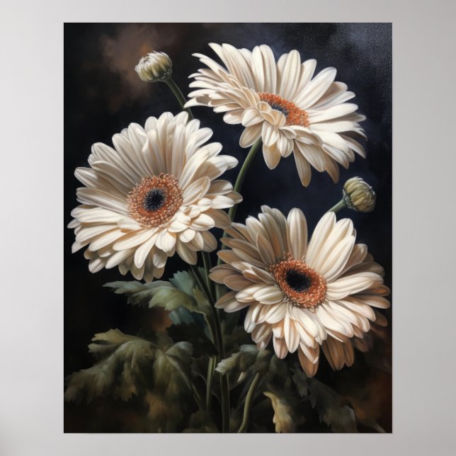 Affiche Gerbera blanche Fleurs marguerites Art Imprimer Po (Devant)