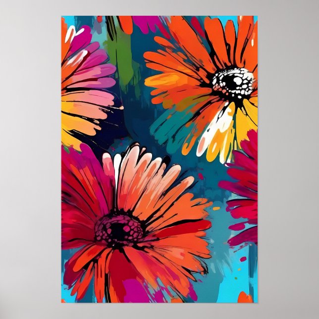 Affiche Gerbera Daisy Fleur Art Abstrait Floral coloré (Devant)