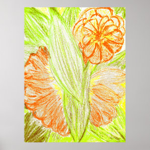 Affiche Gerbera et Aspidistra elatior,