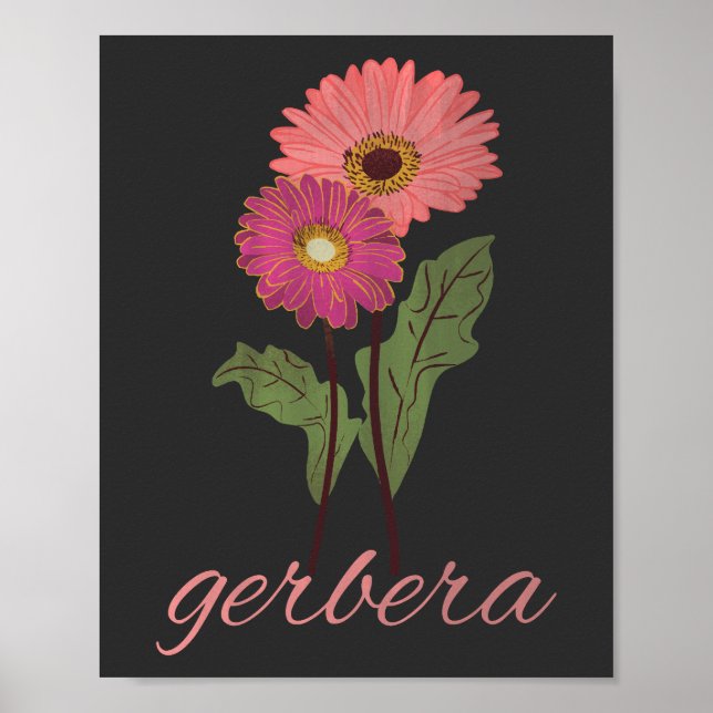 Affiche gerbera rose vintage pour amateur de fleurs (Devant)