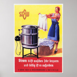 Affiche German 1935 Electric Washing Machine Retro Advert