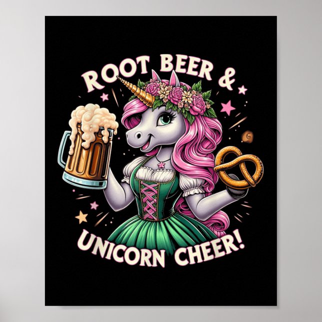Affiche German Drindl Unicorn Beer Pretzel Funny Party (Devant)