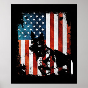Affiche German Shepherd American Flag USA Patriotic Dog