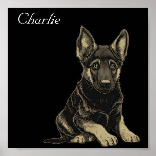 Affiche German Shepherd Chiot Personnalisé Nom mignon wall