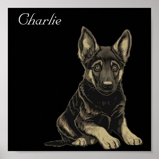 Affiche German Shepherd Chiot Personnalisé Nom mignon wall (Devant)