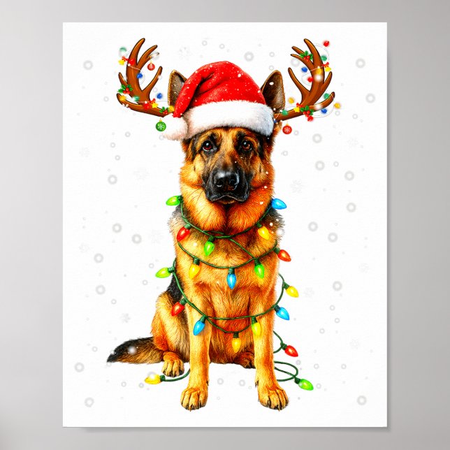 Affiche German Shepherd Christmas Tree Lights Pajama Dog L (Devant)