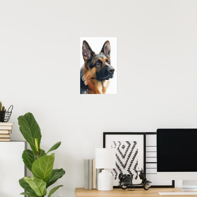 Affiche German shepherd portrait watercolor (Bureau à domicile)