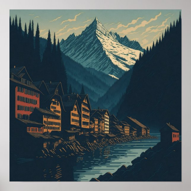 Affiche Gersau Suisse Travel Art Vintage (Devant)