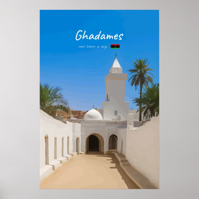 Affiche Ghadames, Libye - Mosquée Blanche (Devant)