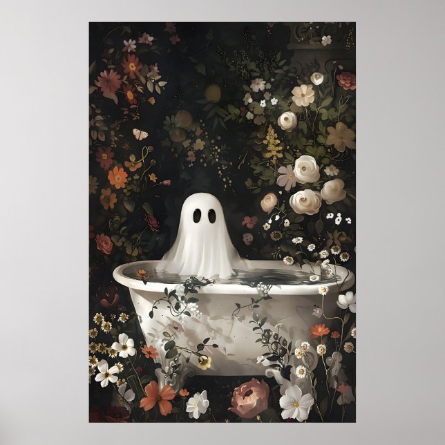 Affiche Ghost Bathtub Floral Portrait, Dark Academia (Devant)