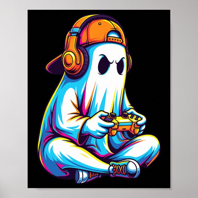 Affiche Ghost De Jeux Drôle Avec Casque Et Contrôleur Garç (Devant)