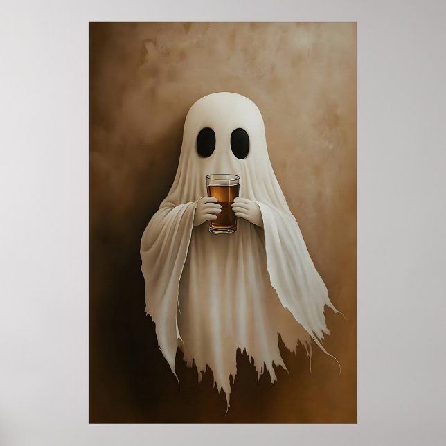 Affiche Ghost Drinking Bourbon Cocktail Print, Ghost Bar (Devant)