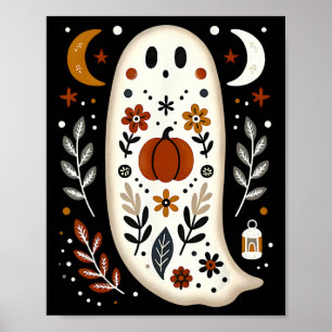 Affiche Ghost Folal Art Floral Automne Automne Citrouille