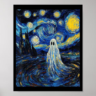 Affiche Ghost Halloween - Style Van Gogh - Nuit étoilée