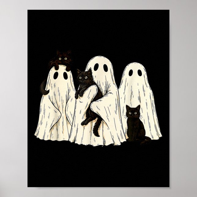 Affiche Ghost Holding Black Cat Funny Halloween Cat Lovers (Devant)