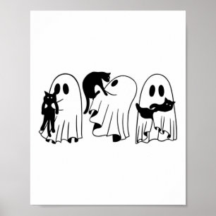 Affiche Ghost Holding Chat noir Funny Halloween Amoureux d