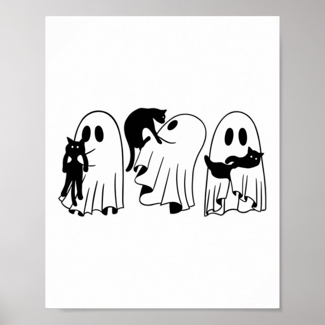 Affiche Ghost Holding Chat noir Funny Halloween Amoureux d (Devant)