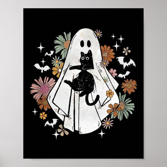 Affiche Ghost Holding Chat noir Super Floral Halloween Go (Devant)