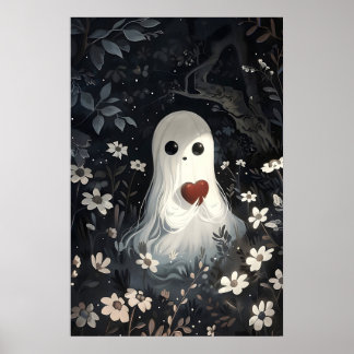 Affiche Ghost Holding Heart In Flower Woods Print