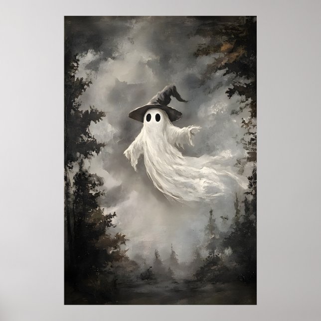Affiche Ghost In Fall Forest Print, Ghost Whimsical Dark (Devant)