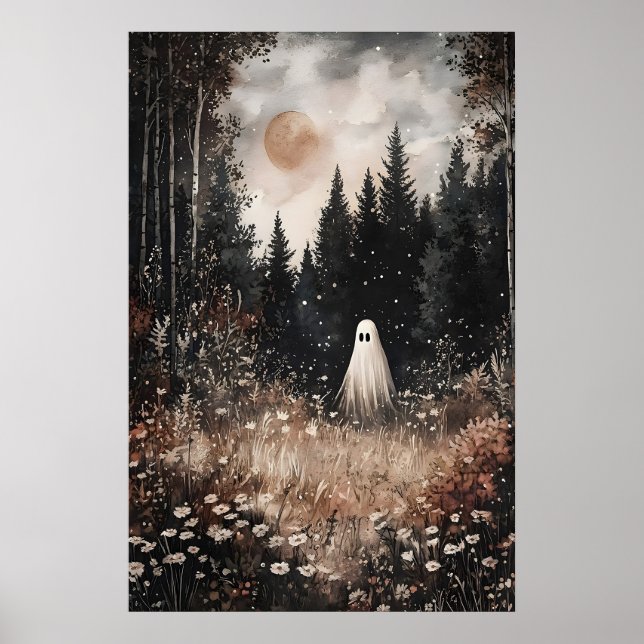 Affiche Ghost In Forest Field With Flower, Dark Academia (Devant)