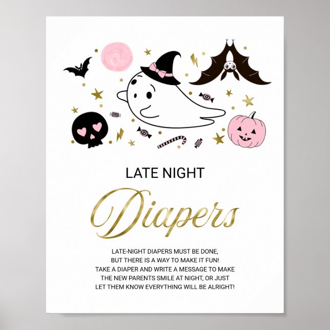 Affiche Ghost Late Night Diapers Baby Shower Game Sign (Devant)