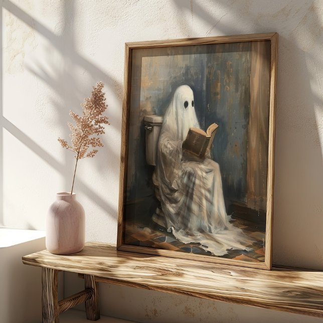 Affiche Ghost Lecture livre Halloween Vintage Salle de bai (Créateur téléchargé)