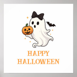 Affiche Ghost mignon avec Bow et Citrouille   Halloween