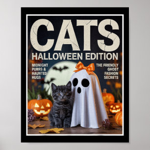 Affiche Ghost mignon Et Chat Noir Drôle Halloween Zine gra