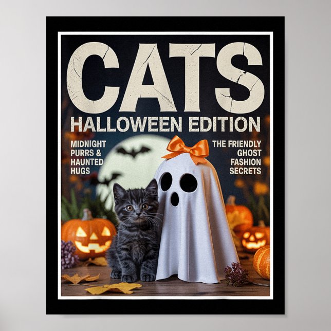 Affiche Ghost mignon Et Chat Noir Drôle Halloween Zine gra (Devant)