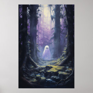 Affiche Ghost mignon perdu dans la forêt Éffrayante