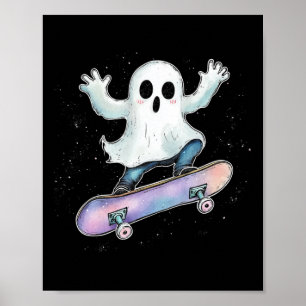 Affiche Ghost mignon Sur Skateboard Drôle Halloween Patine