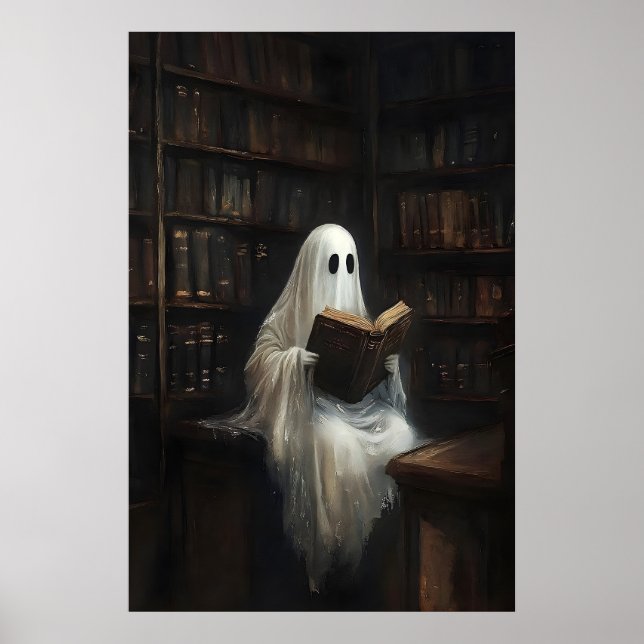 Affiche Ghost Reading Books In Library Print, Digital (Devant)