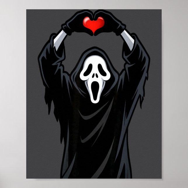 Affiche Ghost Red Heart Hands Y Face Halloween Valentines  (Devant)