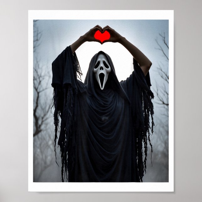 Affiche Ghost Red Heart Hands Y Face Halloween Valentines  (Devant)