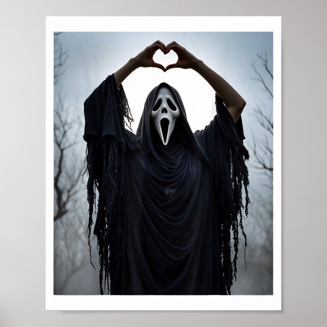 Affiche Ghost Red Heart Hands Y Face Halloween Valentines  (Devant)