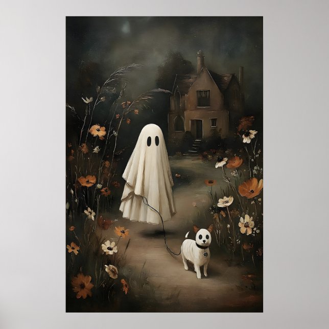 Affiche Ghost Walking Dog At Night – Gothic Fairy Tale Oil (Devant)