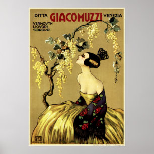 Affiche GIACOMUZZI Sirop Liqueur Aperitif Vintage Italien