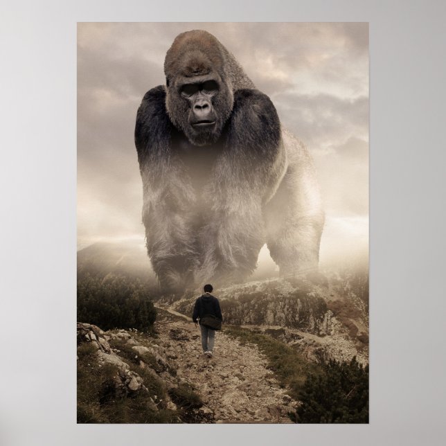 Affiche Giant Gorilla vs Homme, Succès Esprit Motivation (Devant)