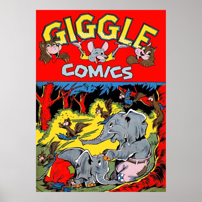 Affiche Giggle Eléphant Animaux Comics Vintages (Devant)