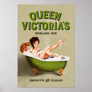 Affiche Gin anglais de la reine Victoria : publicité Vinta