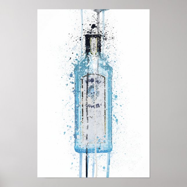 Affiche Gin Bottle Wall Art Imprimer 'Ocean Blue' (Devant)