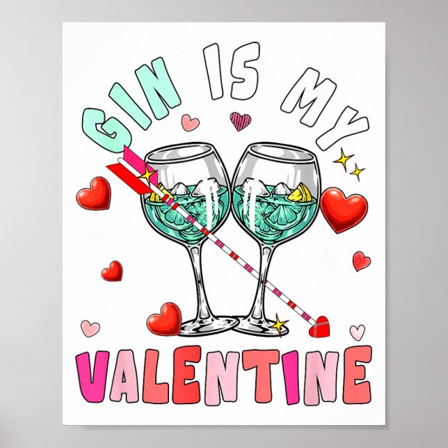 Affiche Gin Is My Valentine Hearts Matching Drinker Family (Devant)