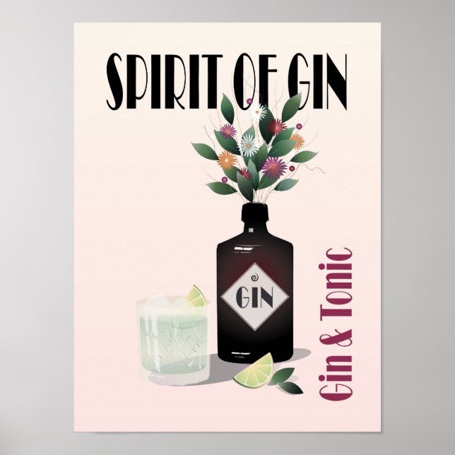 Affiche Gin rose et cocktail Tonique | Pour les amateurs d (Devant)