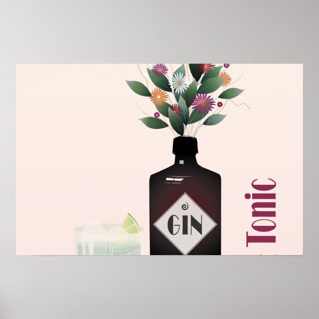 Affiche Gin rose et cocktail Tonique | Pour les amateurs d (Devant)