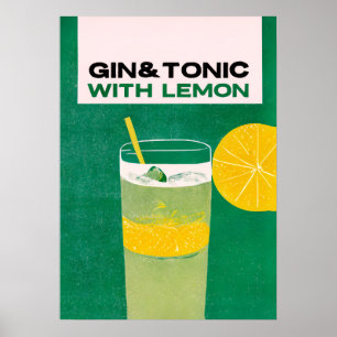 Affiche Gin Tonic avec citron vert Retro Art