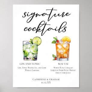 Affiche Gin & Tonic Mai Tai Signature Cocktails Menu