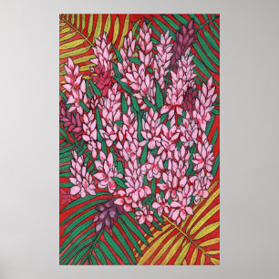 Affiche Gingembre de cône rose Alpinia Fleurs tropicales F