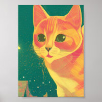 Ginger cat illustration perspective art chaton